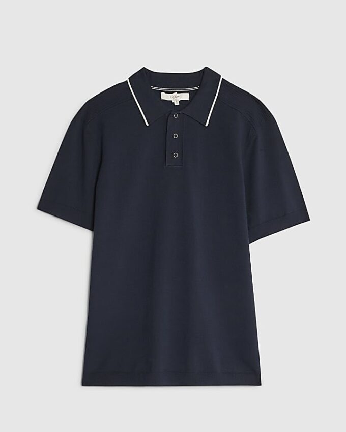 Slim fit-polotröja i marinblått