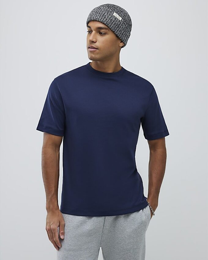Slim fit-T-shirt i marinblått
