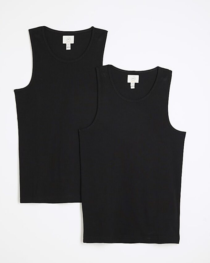 Svart 2-pack Muscle Fit Ribbed Vest