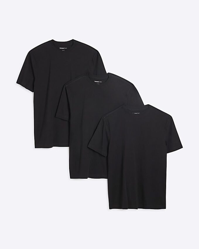 Svart 3-pack kortärmad slim fit-T-shirt