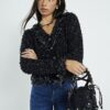 Svart 3D-blommig laserskuren bucket bag