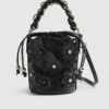 Svart 3D-blommig laserskuren bucket bag