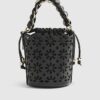 Svart 3D-blommig laserskuren bucket bag