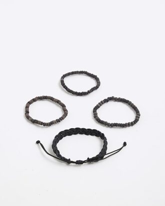 Svart 4-pack träarmband med pärlor