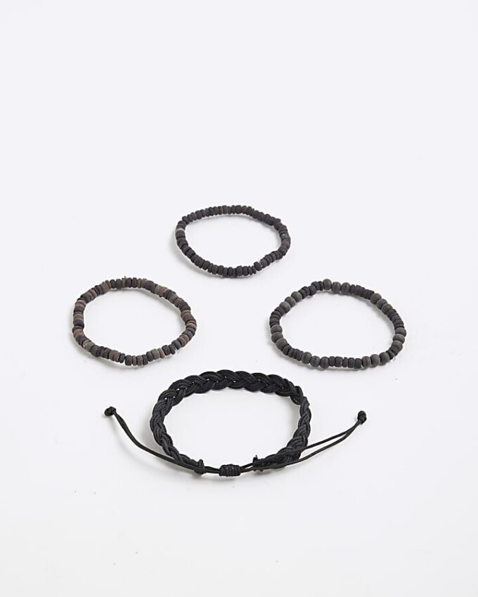 Svart 4-pack träarmband med pärlor