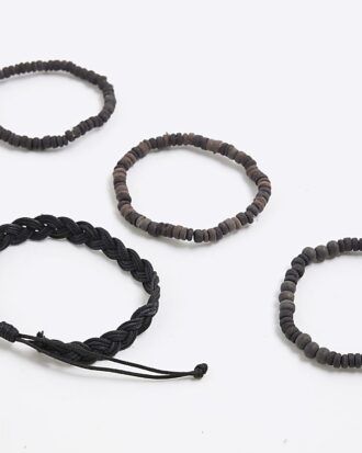 Svart 4-pack träarmband med pärlor