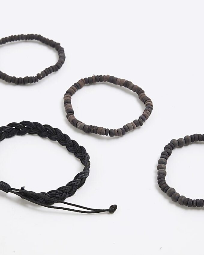 Svart 4-pack träarmband med pärlor