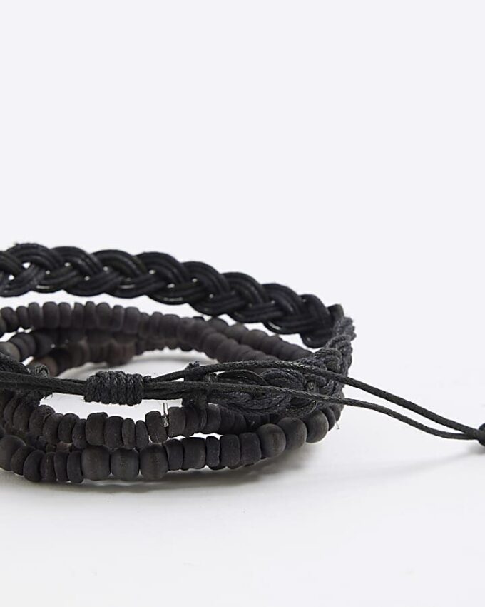 Svart 4-pack träarmband med pärlor