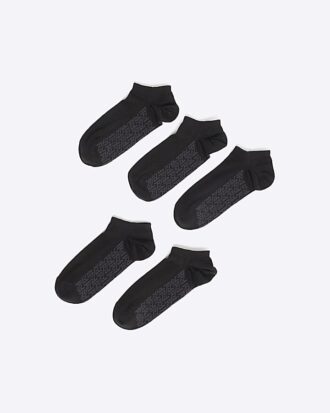 Svart 5-pack ribbade monogramstrumpor