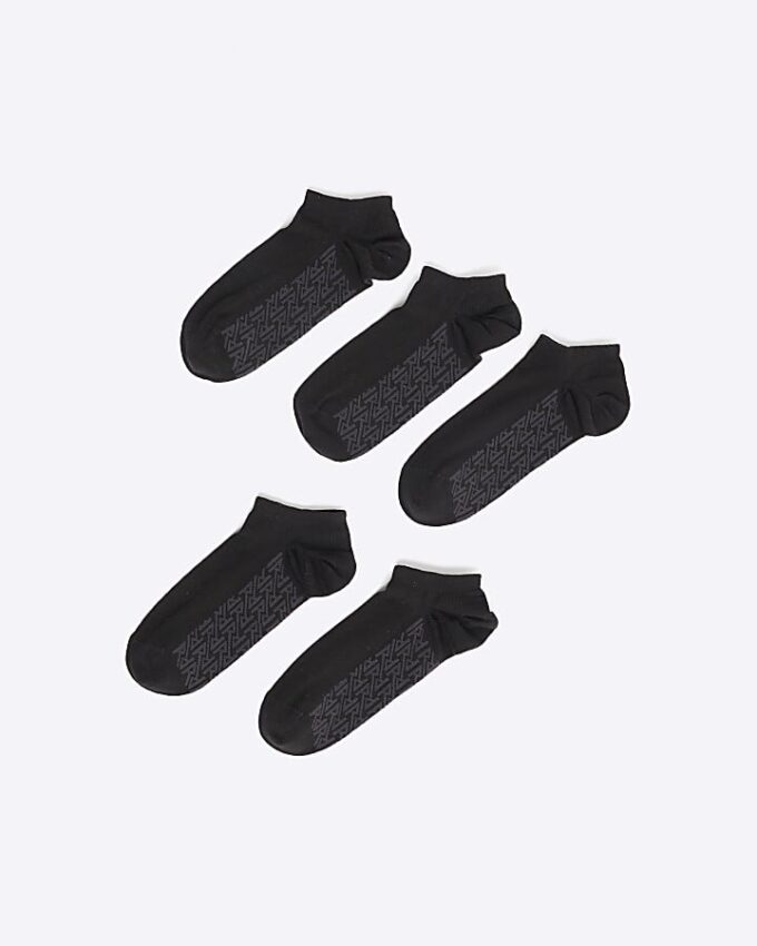 Svart 5-pack ribbade monogramstrumpor