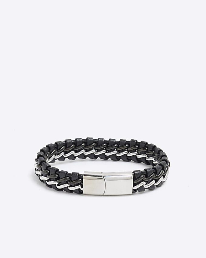 Svart armband i stål och tyg