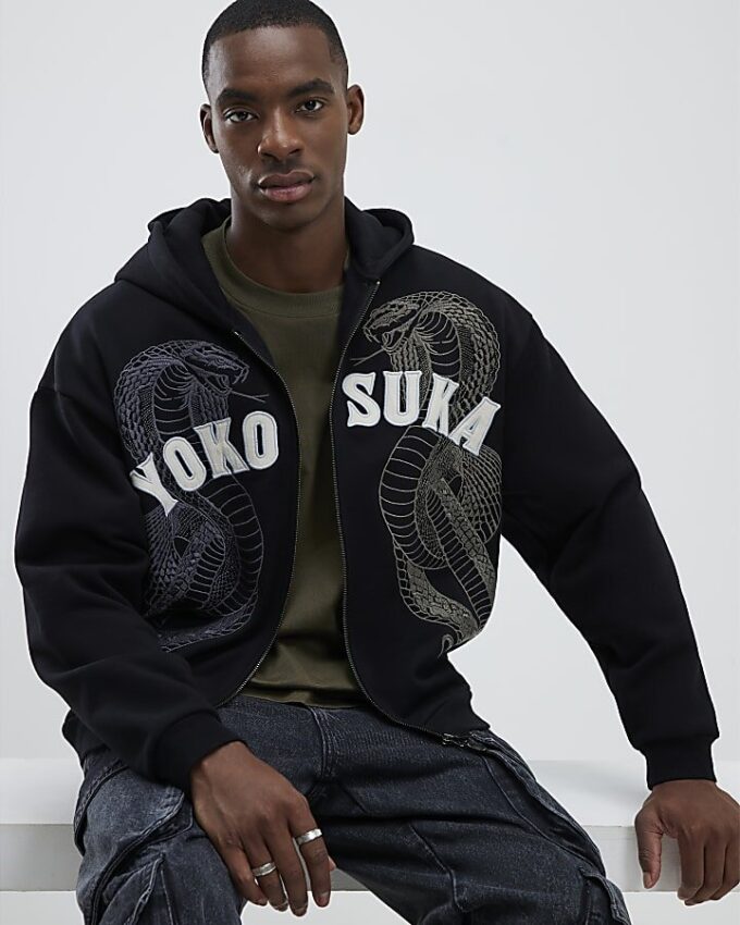 Svart broderad Yokosuka Snake Hoodie Svart broderad Yokosuka Snake Hoodie