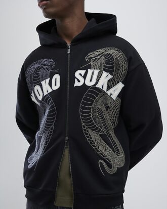 Svart broderad Yokosuka Snake Hoodie