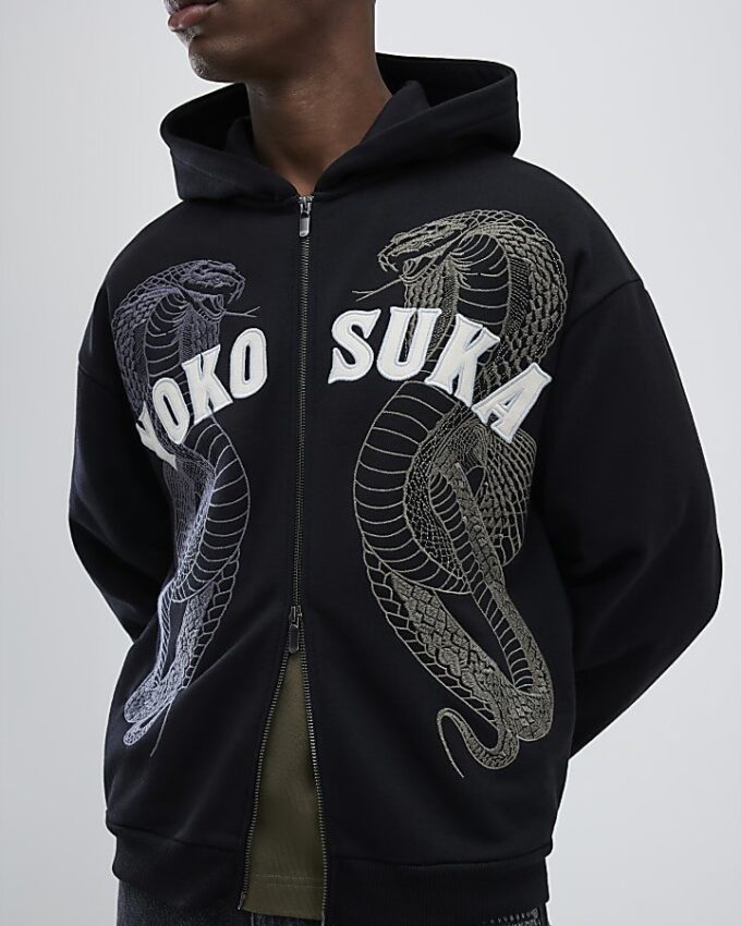 Svart broderad Yokosuka Snake Hoodie Svart broderad Yokosuka Snake Hoodie