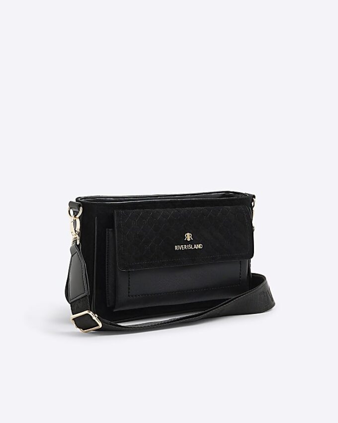 Svart crossbody-väska i imiterat mocka med monogram