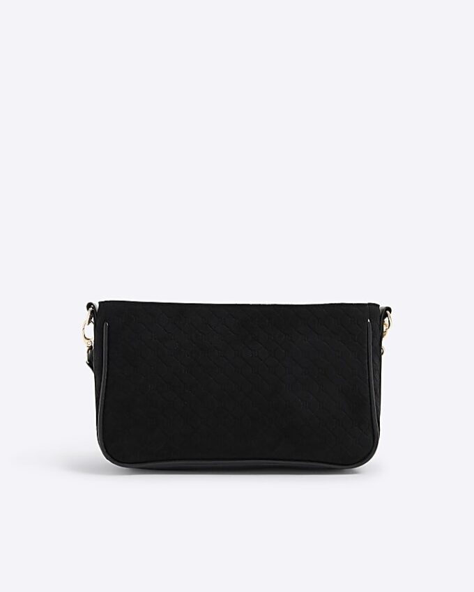 Svart crossbody-väska i imiterat mocka med monogram