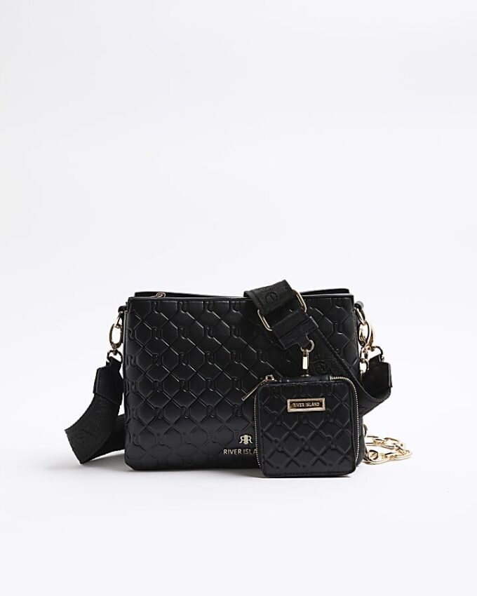 Svart crossbody-väska med präglad kedja