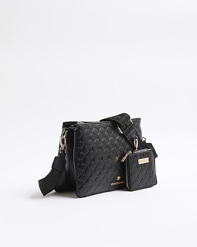Svart crossbody-väska med präglad kedja