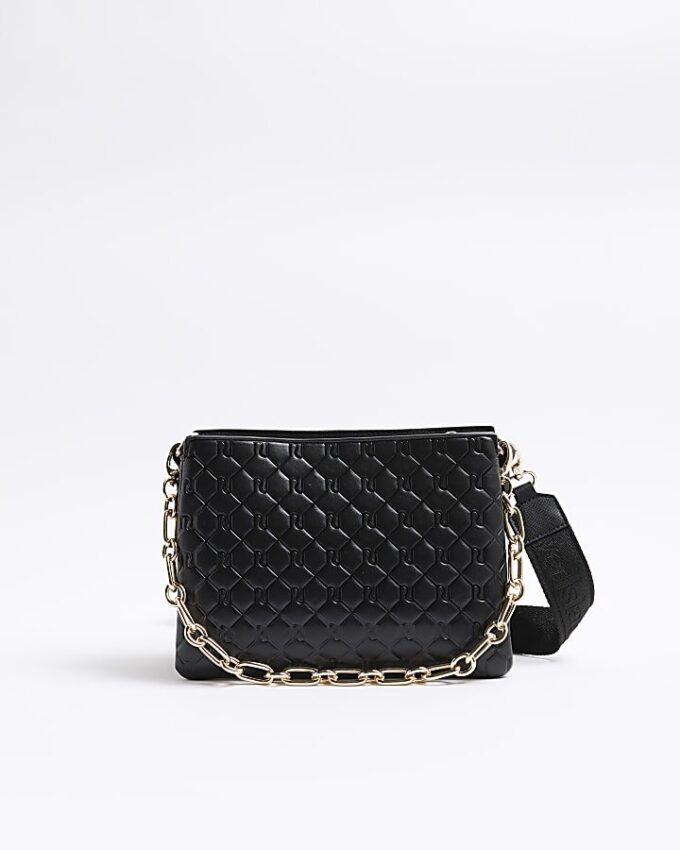 Svart crossbody-väska med präglad kedja