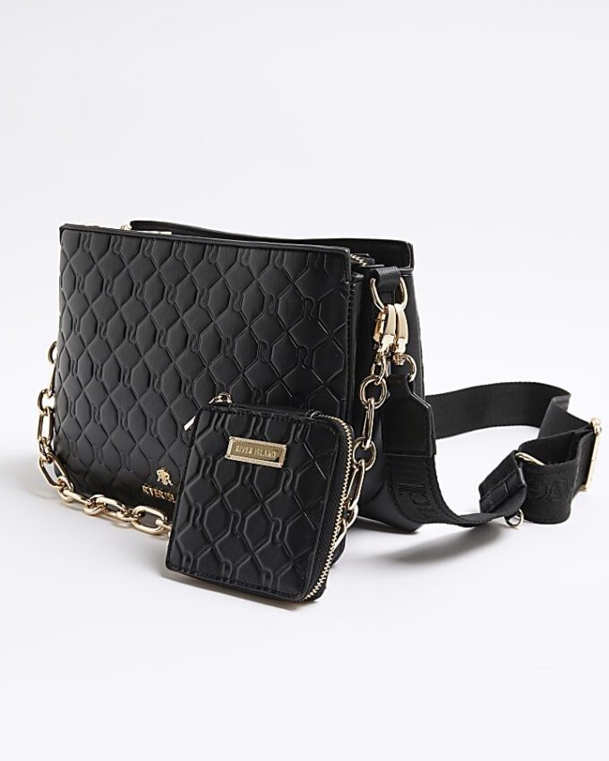 Svart crossbody-väska med präglad kedja