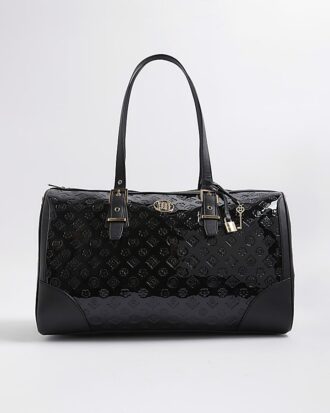 Svart Holdall-väska med monogramcharm i lack