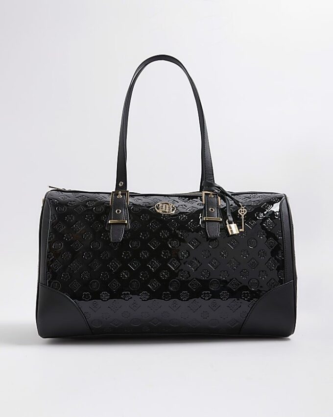 Svart Holdall-väska med monogramcharm i lack