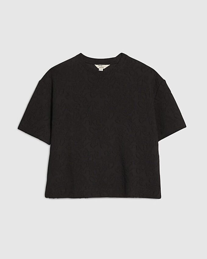 Svart jacquard-T-shirt med korta ärmar och boxig passform