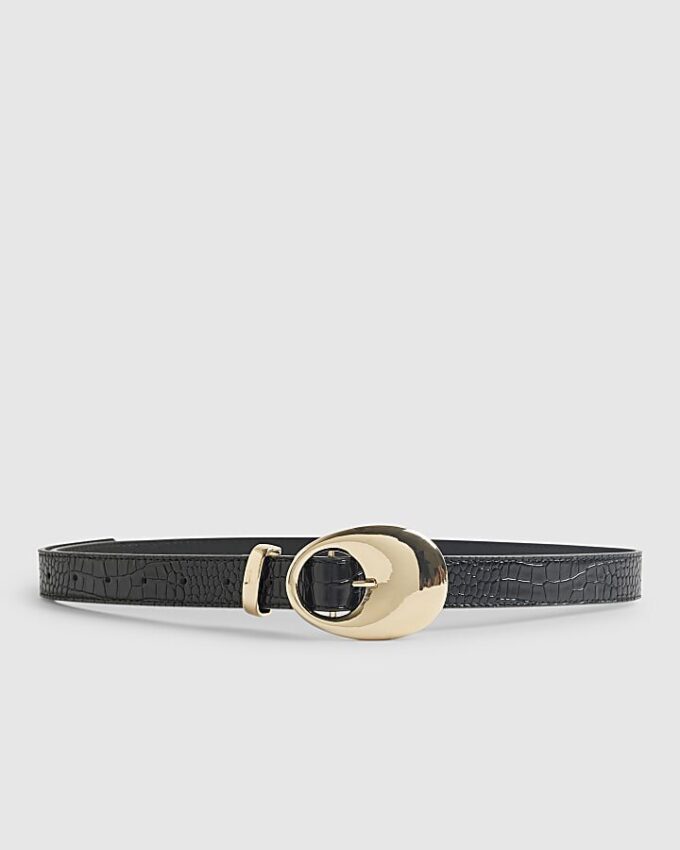 Svart jeansbälte med oval spänne