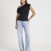 Svart kortärmad off shoulder-top med drapering