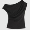 Svart kortärmad off shoulder-top med drapering