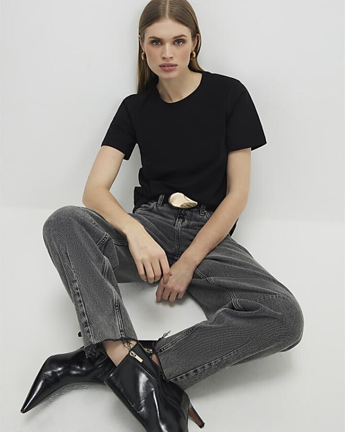 Svart kortärmad slim fit-T-shirt
