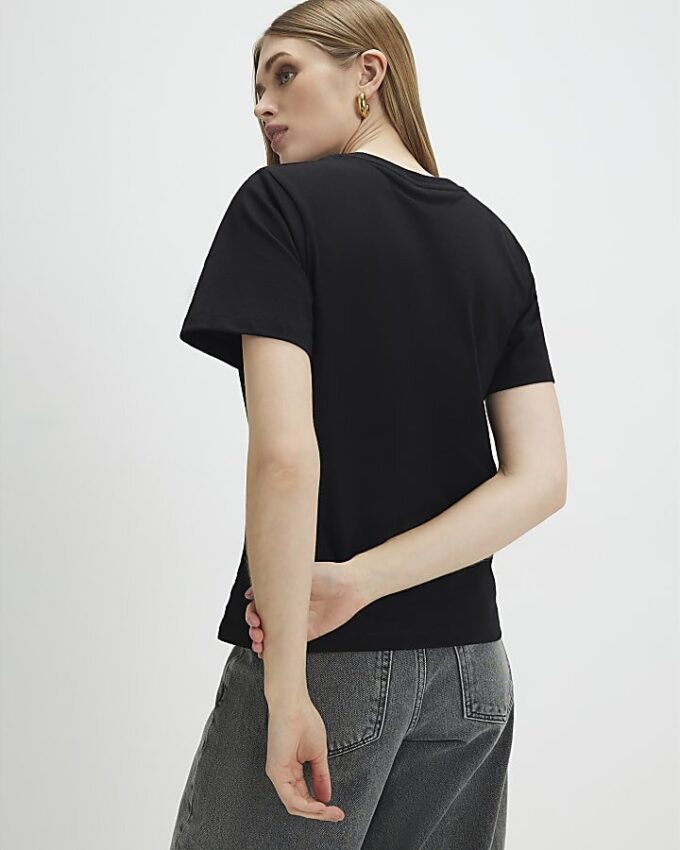Svart kortärmad slim fit-T-shirt