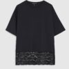 Svart kortärmad T-shirt med spets i nederkant
