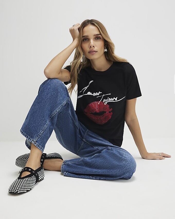 Svart L’amour Lips T-shirt