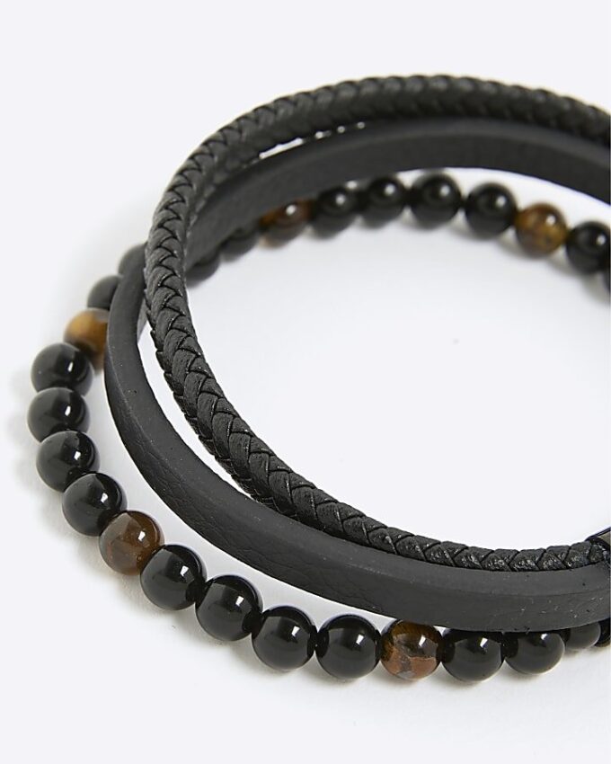Svart läderarmband med tigeröga