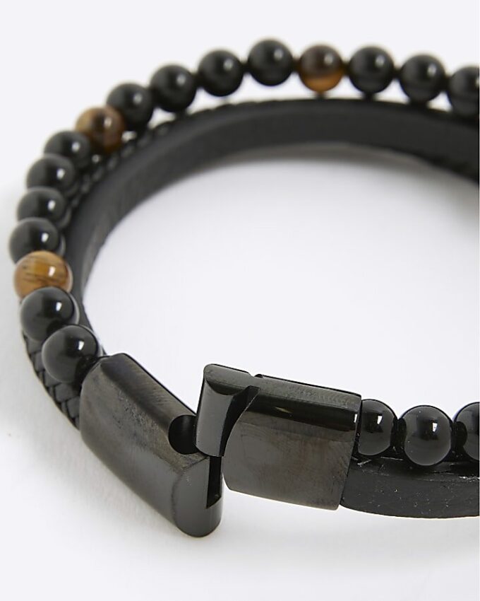 Svart läderarmband med tigeröga