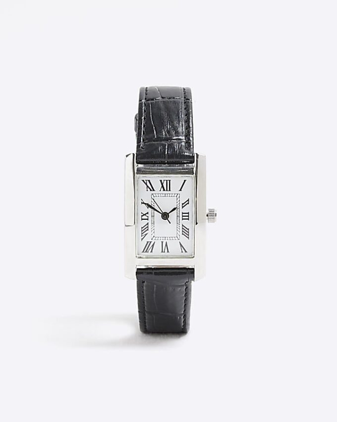 Svart läderarmbandsur