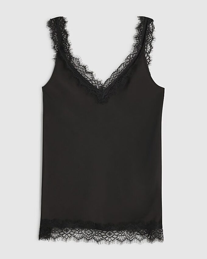 Svart lång camisole-top i spets