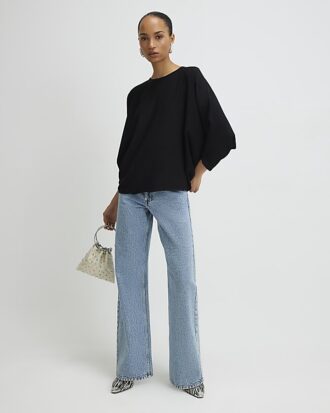 Svart långärmad batwing-top
