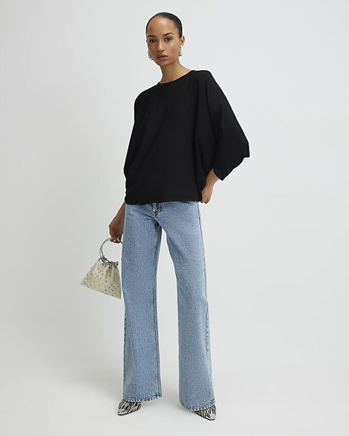 Svart långärmad batwing-top