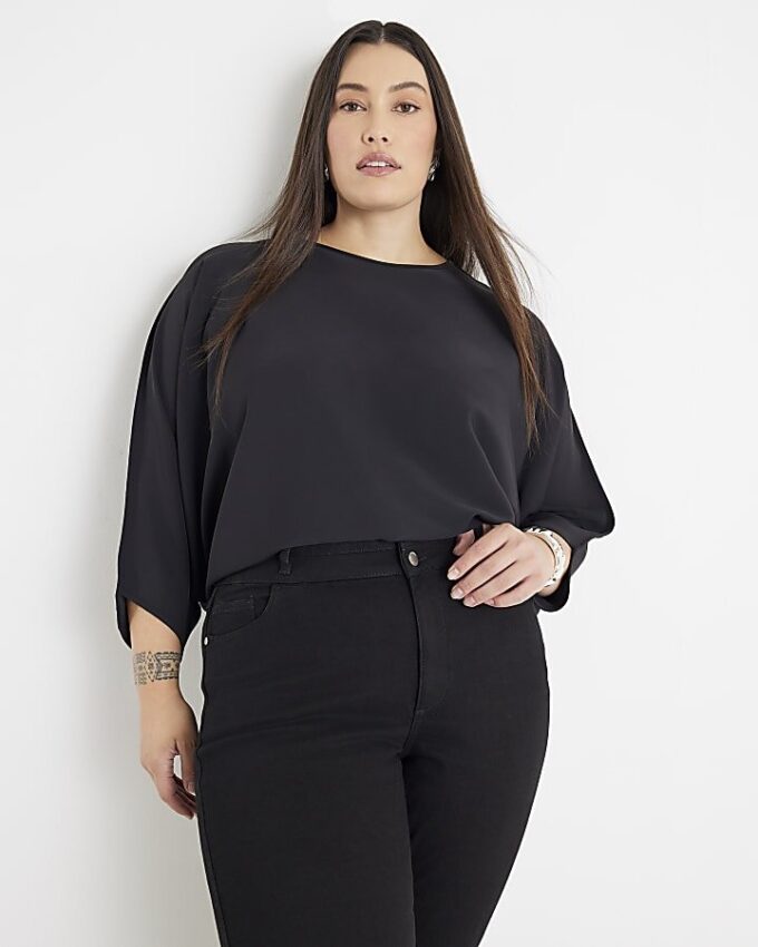 Svart långärmad batwing-top