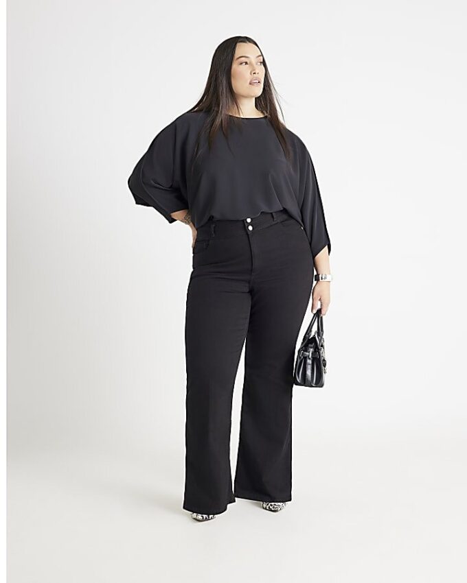 Svart långärmad batwing-top