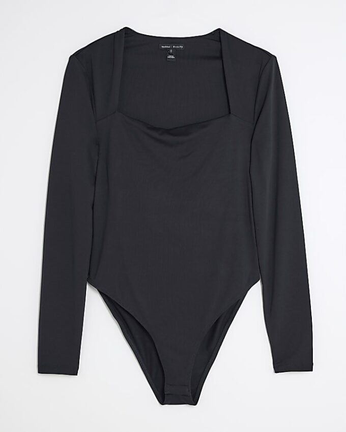 Svart långärmad bodysuit med fyrkantig halsringning