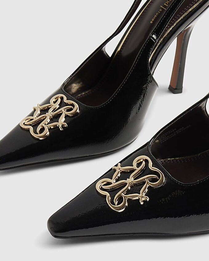 Svart logo-slingback-klackar