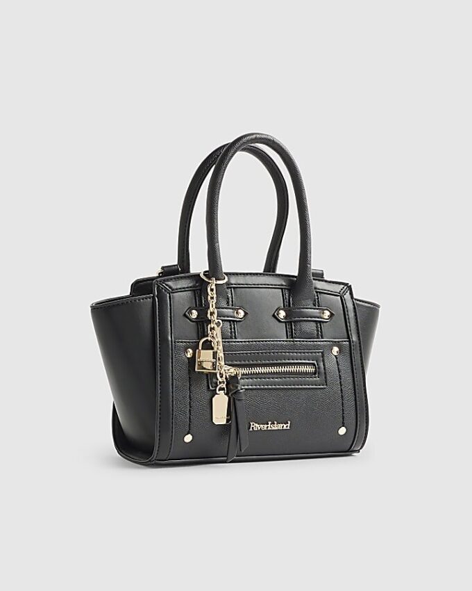 Svart mini-tote med paneler och dragkedja