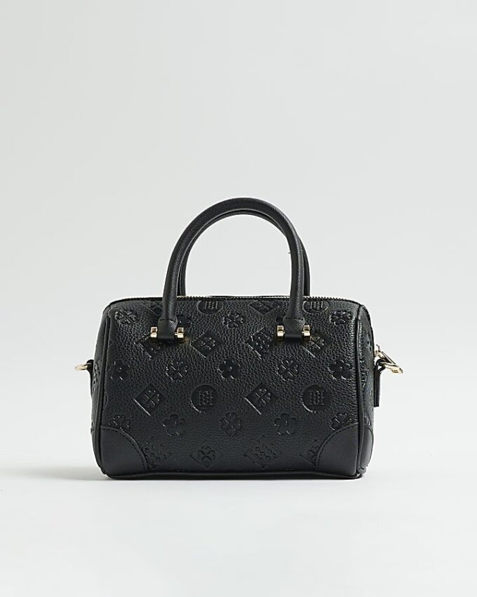 Svart monogram med kedjedetaljer Bowlerväska