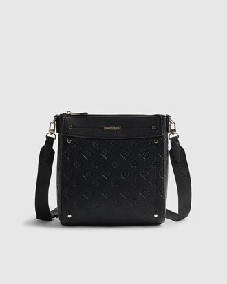 Svart monogrampräglad messenger-väska