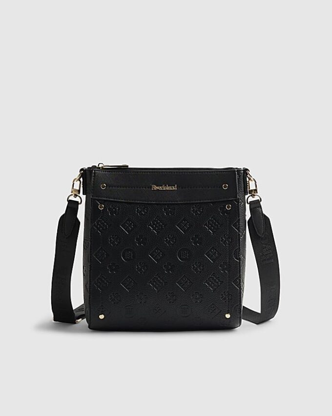 Svart monogrampräglad messenger-väska