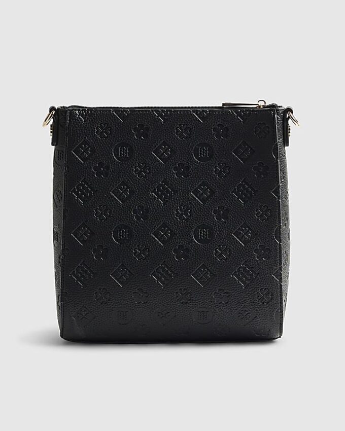 Svart monogrampräglad messenger-väska