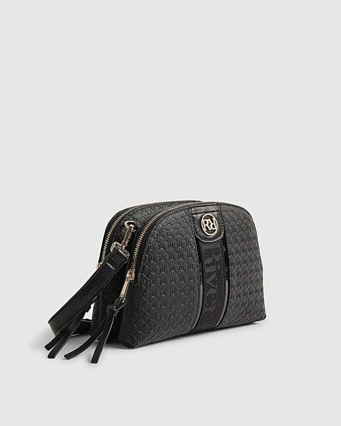 Svart monogramväsk med böjd topp och axelrem